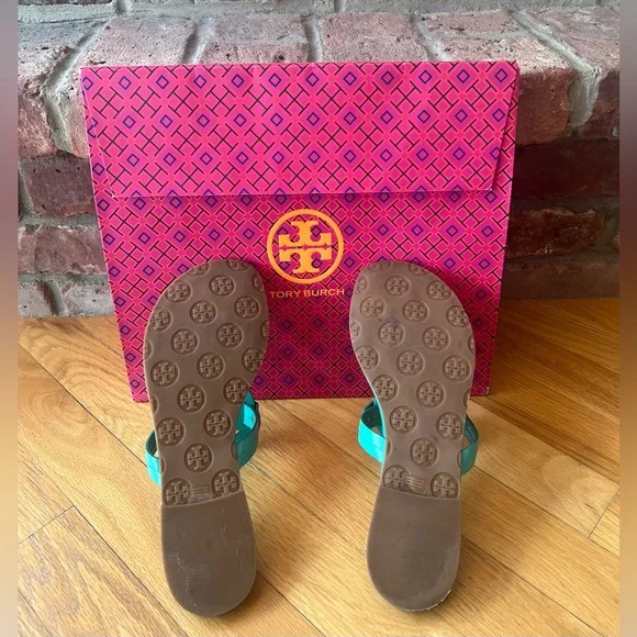 Tory Burch Turquoise Patent Leather Miller Sandals - Picture 7 of 10
